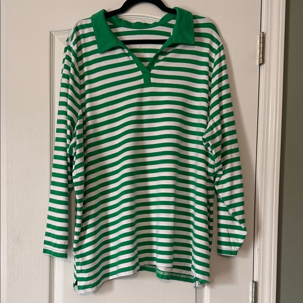 Belle by Kim Gravel Green and White Striped Kids Shirt Size 3X